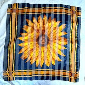 Blue and Yellow Sunflower Patterned Wrap Scarf